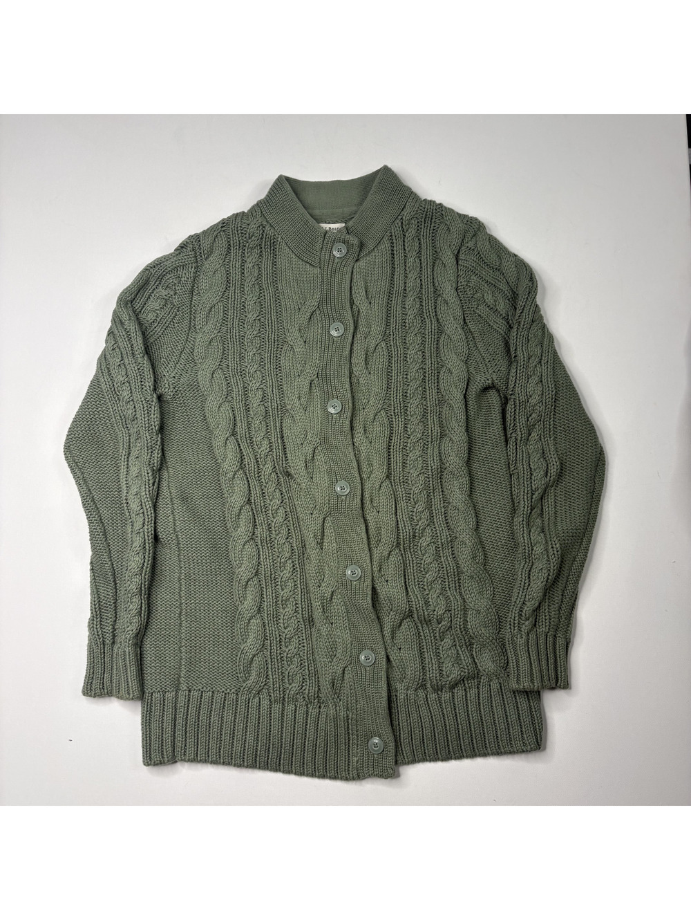 Vintage LL Bean Chunky Cable Knit Cardigan Sweater Green